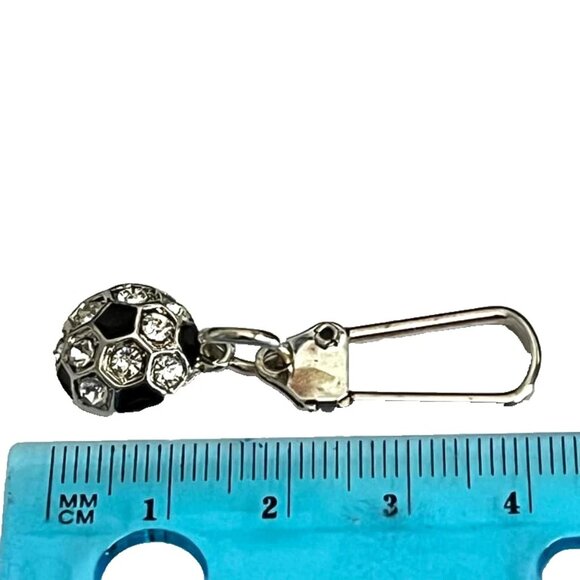 Crystal Soccer Ball Zipper Pull Purse Backpack Bag Charm Silver Tone Enamel - Picture 6 of 6